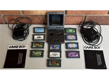 Nintendo Game Boy Advance SP With (12) Games, (2) Chargers, And Manuals - Super Mario, Madden, Tetris, & More