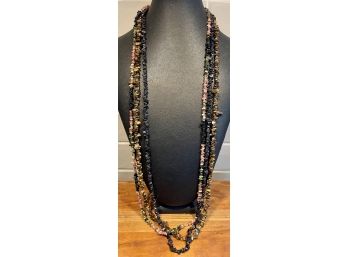 3 Natural Stone Bead Chip Strands 34' Long  - Tiger Eye - Quartz - Obsidian & More Necklaces