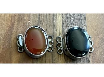 2 Sterling Silver 925 Carnelian & Black Onyx Natural Stone Three Strand Box Clasp For Jewelry Making