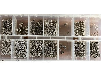 Collection Of Assorted Size Silver Tone Metal Beads For Jewelry Making