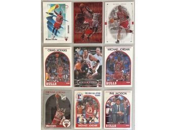 (9) Chicago Bulls Cards - NBAHoops, Skybox, Upper Deck - Michael Jordan, Scottie Pippen, Phil Jackson, & More