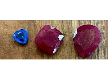 (3) Cut Gemstones  (1) Blue Spinel And Two Red (possibly Amethyst) Cut Gemstones (cloudy)