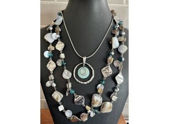 (2) Lia Sophia Necklaces Mother Of Pearl  - Bead And Silver Tone Chain