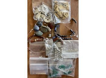 Collection Of Metal Charms And Buckles - Natural Stone Pendants - Beads - Crystal Beads - Metal Beads