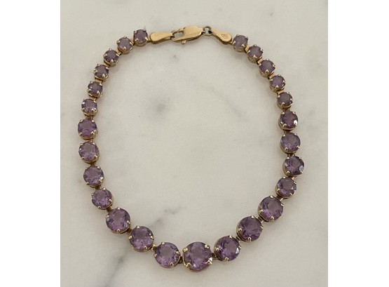 14k Gold And Round Amethyst Graduated Stone Bracelet - Weighs 6.9 Grams