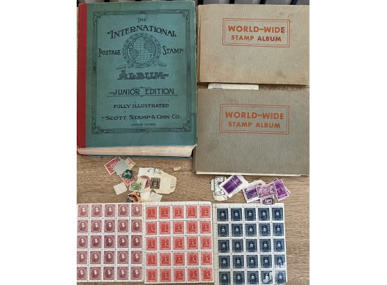 International 1935 Postage Stamp Album And (2) Worldwide Stamp Albums With Assorted Stamps