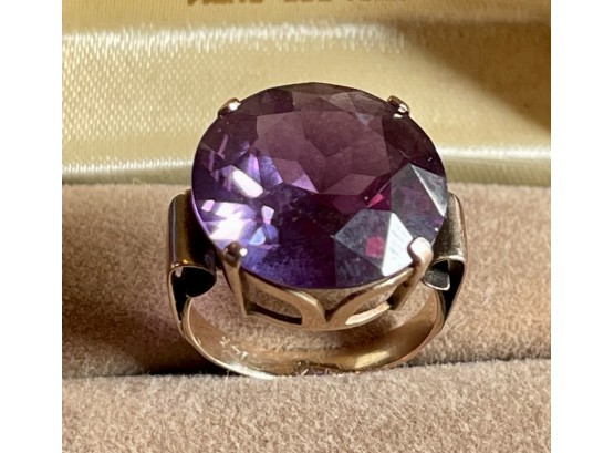 Antique 14k Gold And 10 Carat Faceted Purple Sapphire Ring Size 7 - Weighs 6.8 Grams Total