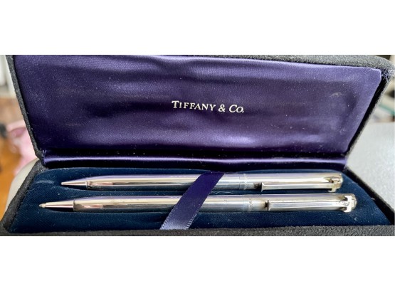 Tiffany & Company Sterling Silver Box Set 2 T Cross Pen And Pencil In Original Box