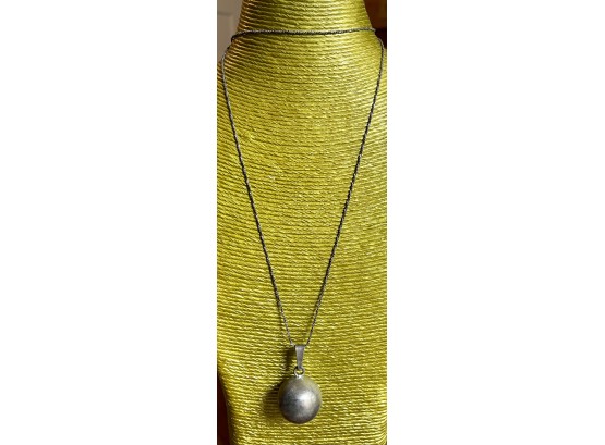 Vintage Sterling Silver Musical Chime Sphere Ball Pendant With Sterling Silver Chain - Weighs 23.7 Grams
