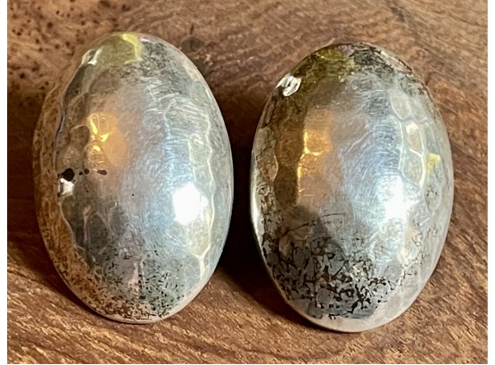 Hammered Sterling Silver Thailand Oval Post Earrings - Weigh 20.1 Grams Total