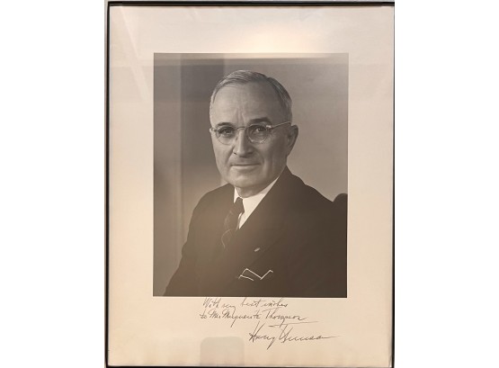 Signed President Harry S. Truman Photograph With Very Best Wishes In Frame