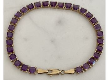 14k Gold And Square Amethyst Stone Bracelet - Weighs 6.7 Grams