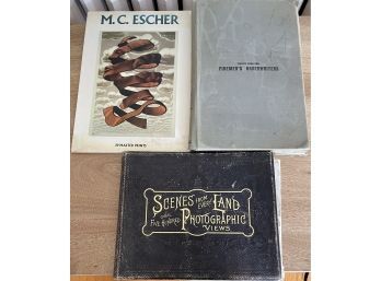 (3) Vintage And Antique Books - M.C. Escher, Scenes From Every Land, And Fireman's Underwriters With War Clips