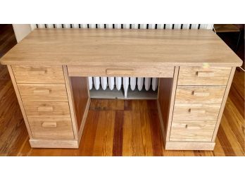 Two Tone Solid Cherry Wood Modern Executive Desk With Wood Block Pulls And 9 Drawers