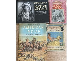 (4) Vintage American Indian Books - Chief Red Fox, Fairy Tales, And Oliver La Farge