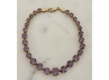 14k Gold And Round Amethyst Graduated Stone Bracelet - Weighs 6.9 Grams