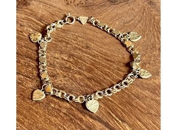 Beverly Hills Gold 14k Heart Charm Bracelet - Weighs 5.7 Grams - 6.5' Long