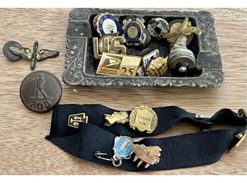 Collection Of Vintage Military Pins - Coast Guard, Red Cross, POD, GF, And More