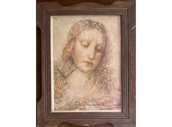 Vintage 8 X 10 Inch Leonardo Divinchi ' Head Of Christ ' Print In Frame