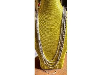 (3) Assorted Italy Sterling Silver Milor Rope (as Is), Herringbone, And Chain Link Necklaces - Weighs 80.4 G