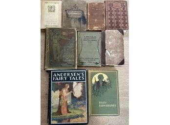 Collection Of Antique Victorian Books - Heart Of The Rockies, Andersons Fairy Tales, Riley Farm Rhymes, More