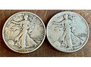 (2) Walking Liberty Silver Half Dollar Coins - 1942, 1943