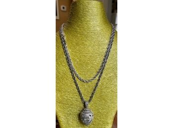 Vintage Milor Italy Sterling Silver Chain Necklace With Etched Heart Pendant - Weighs 47.9 Grams