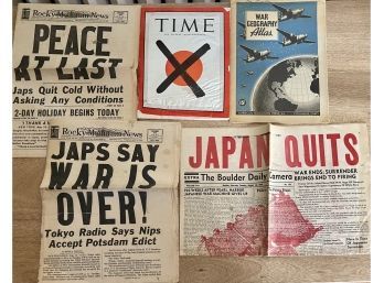 End Of The World War 2 -  Time Magazine Peace At Last 1945, Newspaper Clippings, And More