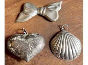 (3) Sterling Silver Pendants And Pin - Mexico - Weighs 37.1 Grams Total