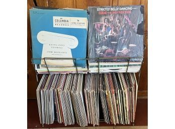 Vintage Brass Album Rack With 150 Plus Albums - Jazz, Classic, Country, And More