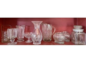 Collection Of Crystal And Glass Pieces - Galway Vase, Pitcher, Ice Bucket, Planters, And More