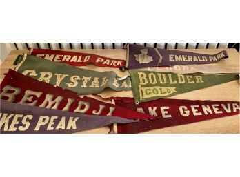Collection Of Antique Pennants - Boulder, Pikes Peak, Emerald  Park, Lake Geneva, And More (as Is)
