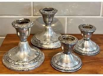 One Set Of Sterling Silver Gorham Candles Holders - One Set Of Crown Sterling Silver Candle Holders
