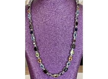 Stunning Sterling Silver Multicolor Stone Necklace - Topaz, Amethyst, Quartz, Peridot, Garnet, And More