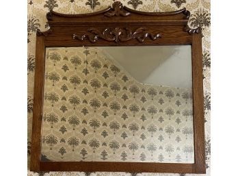 Antique Solid Oak Hand Carved Beveled Mirror