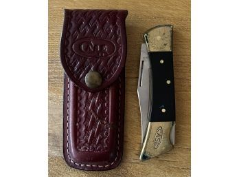 Vintage Case 5 Dot 2159 LSSP 8.5 Inch Pocket Knife With Leather Case