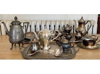 Large Collection Of Vintage And Antique Silver Plate Serving Pieces - Wallace, Racine, Scroll Benedict,& More