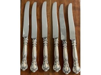 (6) Gorham Sterling Silver Handle Chantilly Dinner Knives 8.75' Long Total Weight 374 Grams