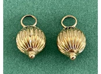 (2) 14k Gold Ribbed Ball Pendants - Weigh 1.2 Grams Total