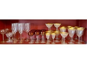 Large Collection Of Vintage And Antique Glassware - Luminarc France, Gold Rim Wine, Ruby Red Appertif,& More
