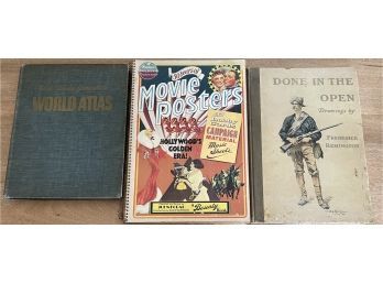 (3) Vintage Coffee Table Books - Fifty Years Of Movie Posters, Done In The Open Remington Drawings, And More