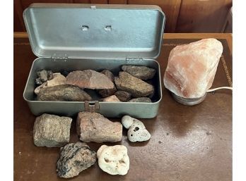 Lot Of Assorted Rocks And Minerals With 7 Inch Salt Lamp