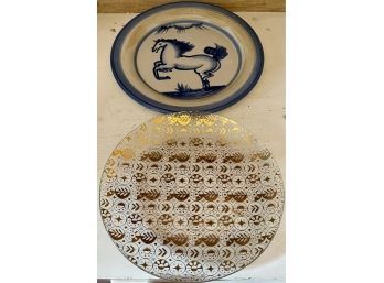M.A. Hadley Horse Plate And Mid Century Modern Gold Abstract Plate