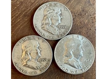 (3) Benjamin Franklin Silver Half Dollar Coins - (2) 1953, 1962
