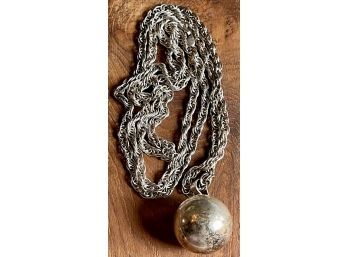 Sterling Silver Harmony Ball Chiming Sphere With Heavy Twist Rope Chain - Weighs 45.8 Grams