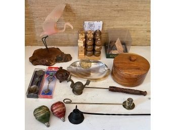 Wood, Shell, And Metal Lot - John Perry Bird, Wood Games, Wood Bowl, Candle Extinguishers