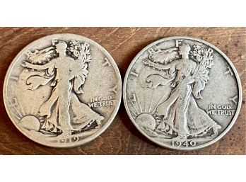 (2) Walking Liberty Silver Half Dollar Coins - 1919, 1940