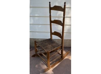 Small Antique Ladder Back Rocker With Woven Cane Seat