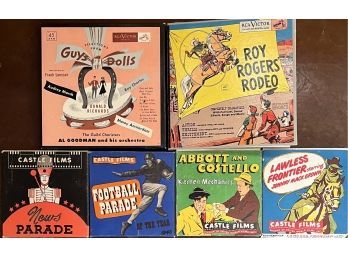 (4) Vintage Films And (2) 78 Vinyl - Castle Films, Guys With Dolls, Roy Rogers Rodeo