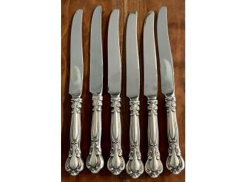 (6) Gorham Sterling Silver Handled Chantilly Dinner Knives 8.75' Long Total Weight 376 Grams